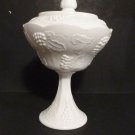 Indiana Harvest Grape Milk Glass Pedestal Compote/Wedding Bowl