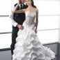 Custom Made Sweetheart A-line Ruffles Satin Bones Appliques Lace Wedding Gown Wd403