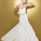Strapless Ruched Taffeta Bodice Beaded Sweep Train Mermaid Wedding Gown WD87