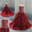 Custom Strapless Embroidery Beaded Ball Gown ROSE Red Ball Wedding Gown Wds98