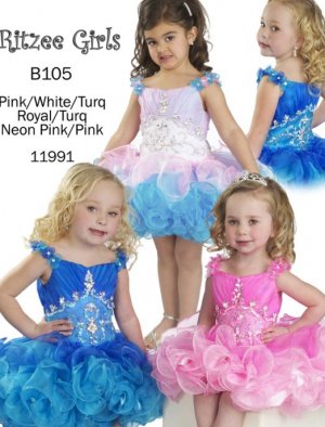Flora Shoulder Straps Pink Royal Crystals Ruffles Organza Little Girl Pageant Dress LP89