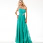 One Shoulder Appliques Lace Ruched Bodice A-line Empire Waist Evening Gown/Party Gown