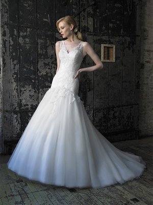 Satin Tulles Sheath 2013 Sheer Straps Deisgner Wedding Dress/Bridal Gown 2080