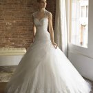 2012Freeshipping Custom Made semi-cathedral train ball gown lace beaded bridal gown