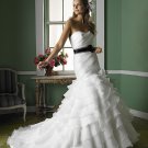 Strapless Layered Organza Mermaid Wedding Gown Black Belt