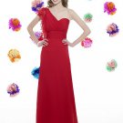 Chiffon  One Shoulder Ruffles Sleeve A-line Floor length Red Bridesmaid Dress