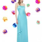 Satin chiffon  sky blue cascade ruffles a-line long bridesmaid gown bt98