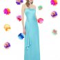 Satin chiffon  sky blue cascade ruffles a-line long bridesmaid gown bt98