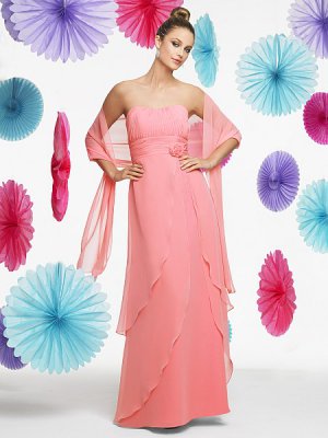 custom made Strapless Ruched chiffon long bridesmaid dress with wraps