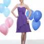 Royal purple chiffon flowers on waist  short bridesmaid gown/cooktail