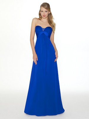 Sweetheart open back long royal blue beaded bridesmaid gown/prom