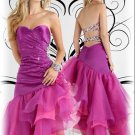 purple sweetheart satin organza beaded prom gown