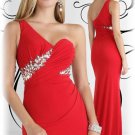 one shoulder red beaded floor length prom gown/evening dress