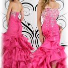 peach strapless crystals flora ruched tafftea formal prom gown