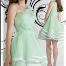 One shoulder flora satin hem organza short cooktail dress/evening gown