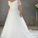Custom Made Puls size Off the shoulder V-neck Appliques lace wedding dress for fat women