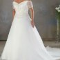 Custom Made Puls size Off the shoulder V-neck Appliques lace wedding dress for fat women