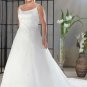 Puls size Satin  Spaghetti Strap Lace Sweep Train Wedding gown for fat girl