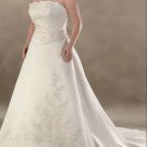 Puls size A-line Champagne Satin Lace Chapel Train Fat wedding dress gown