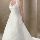 Custom made A-line Chiffon Halter Train button White Plus size Wedding Dress