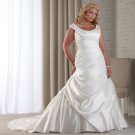 2012 New Square Collar Ruched Charmeuse Beaded Long Train Wedding Gown FOR FAT