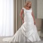 2012 New Square Collar Ruched Charmeuse Beaded Long Train Wedding Gown FOR FAT
