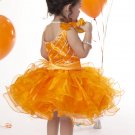 Custom Made Goldren asymmetrical Shoulders Crystals Mini Cupcake Dress/Little flower Girl Dress 2-12