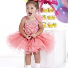 Pink Asymmetrical Shoulder  Beaded Bowknot Tiffany Princess Mini Cupcake Dress Flower Girl dRESS