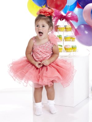 Pink Asymmetrical Shoulder  Beaded Bowknot Tiffany Princess Mini Cupcake Dress Flower Girl dRESS