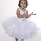 cute white v neck crystals ruched organza  little cupcake dress princess flower girl dress