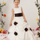 Loevy Girl round collar A-line Ruched Satin Flower Girl Dress FOR Wedding