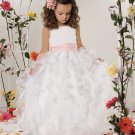 Loevy Girl round collar A-line Ruched organza Flower Girl Dress FOR Wedding