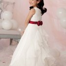 Cute Round Collar White satin sash beaded organza flower girl dress