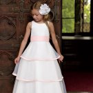 love round collar satin layered organza hem flower detailed flower girl dress for wedding