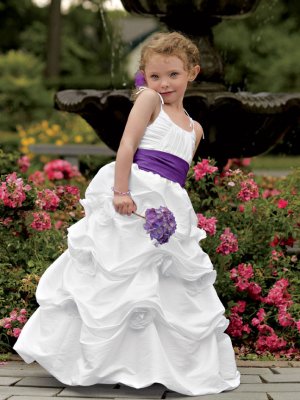 Beauty Spaghetti Strap Ruched Taffeta Flower detailed sash flower girl dress for wedding