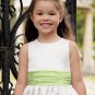 Cute round collar white ruched satin green sash fashion flower girl dress fo wedding