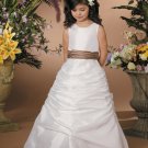 2-12 round collar white ruched taffeta belt fashion flower girl dress fo wedding