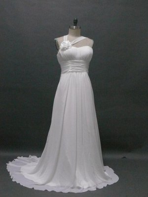 Custom Made White/Ivory beachside wedding dress a-line ruched chiffon bridal gown