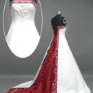 Custom made strapless  embroidery satin formal bridal dress ,wedding gown
