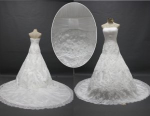 Custom made strapless ivory organza appliques a-line wedding gown ,formal wedding dress