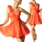 top ruched chiffon one shoulder flowers mini evening dress/wedding party gown us2-12