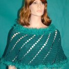 KNC Hand-Crochet Spiral Merino Wool Poncho Turquoise