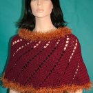 KNC Hand-Crochet Merino Wool Spiral Poncho Burgundy