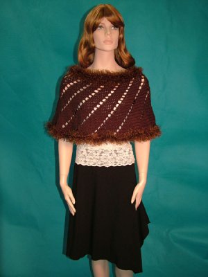 KNC  Hand-Crochet Merino Wool Spiral Poncho Chocolate