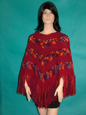 KNC  Hand Crochet Classic Shell Poncho Berries