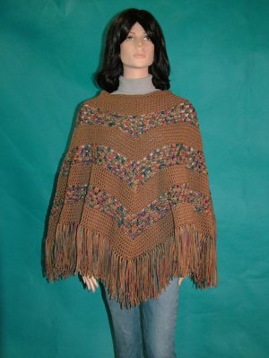 KNC Hand Crochet Classic Shell Poncho Painted Desert