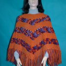 KNC Hand Crochet Classic Shell Poncho Carrot