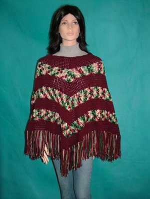 KNC Hand Crochet Classic Shell Poncho Holly and Ivy