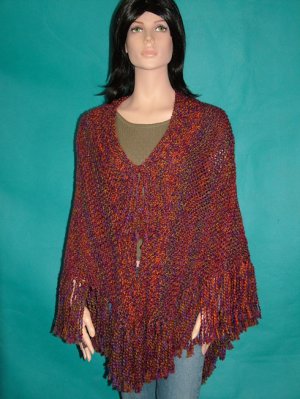 KNC Hand Knit Homespun Shawl Corinthian