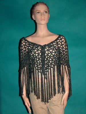 KNC Hand Crochet  Light Chenille Shawl Lapis